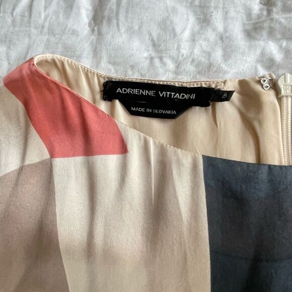 Adrienne Vittadini 100% silk abstract print midi sheath dress size 8 - Picture 8 of 10